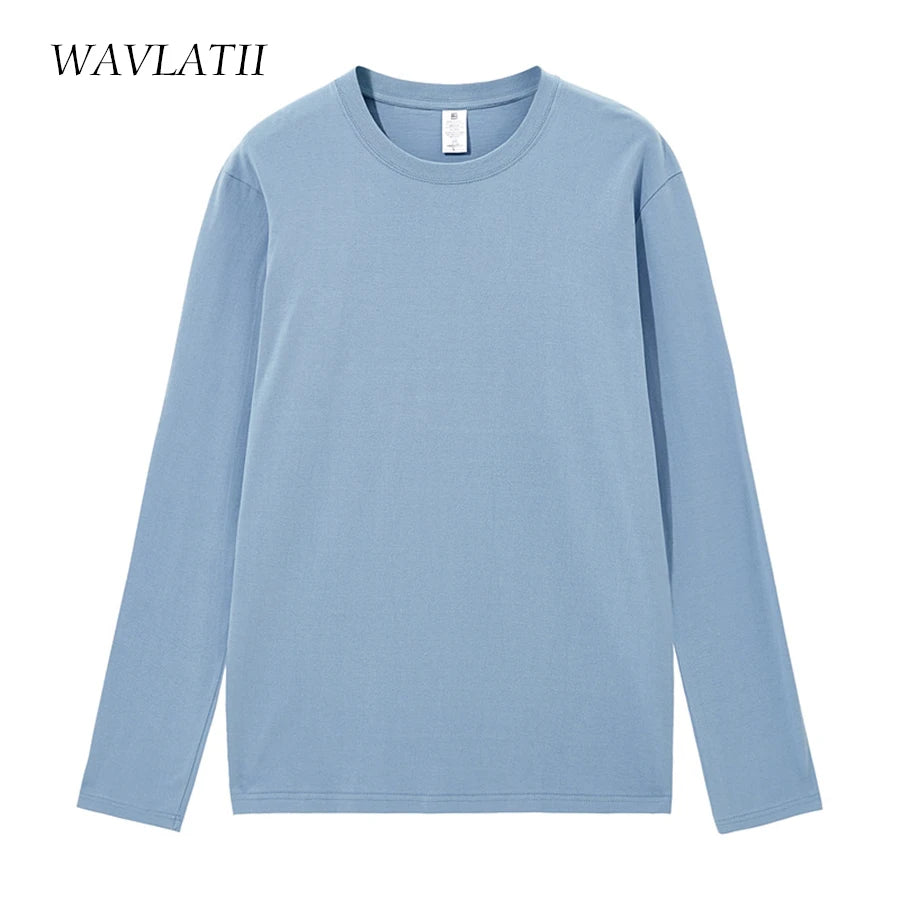 WAVLATII New Women Cotton Long Sleeve T shirts Female Pink White 230 GSM Soft Casual Base Tees Tops for Spring Autumn WLT2301