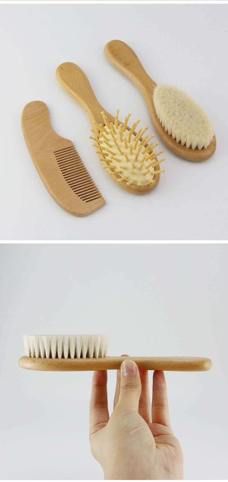 Newborn Baby Wooden Brush Baby Natural Wool Comb Newborn Hair Brush Infant Head Massager Portable Bath Brush Comb for Kids