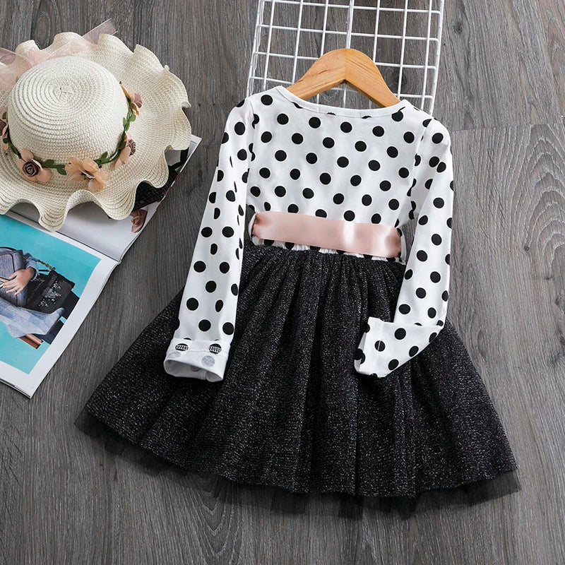 Polka Dot Tulle Kids Princess Dresses for Girls New Spring Autumn Wedding Birthday Party Vestido 3-8 Yrs Children Casual Clothes