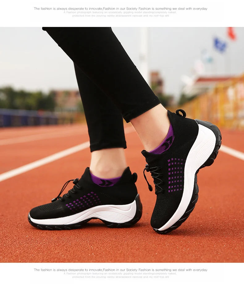 Women's Walking Shoes Fashion Sock Sneakers Mesh Breathe Comfortable Nursing Trainers Casual Platform Loafers Non-Slip Elevator