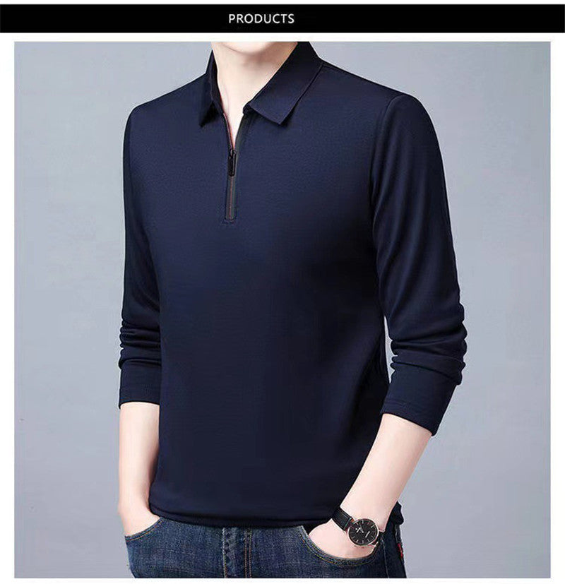 Smart Casual Men's Solid Polo Shirt Spring Autumn New Long Sleeve Zipper Collar Business Fashion Loose Polos Tops Clothing 2023