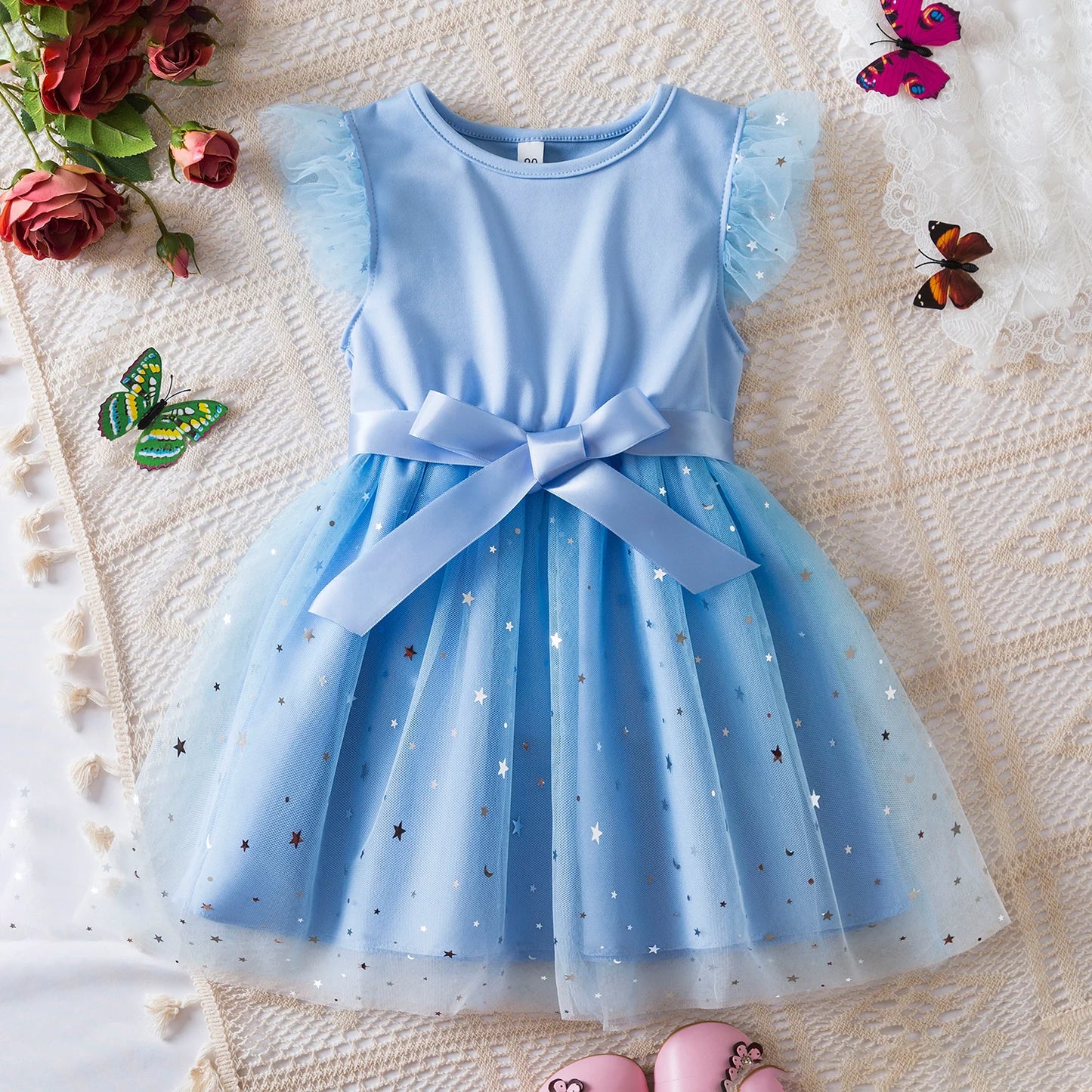 Polka Dot Tulle Kids Princess Dresses for Girls New Spring Autumn Wedding Birthday Party Vestido 3-8 Yrs Children Casual Clothes