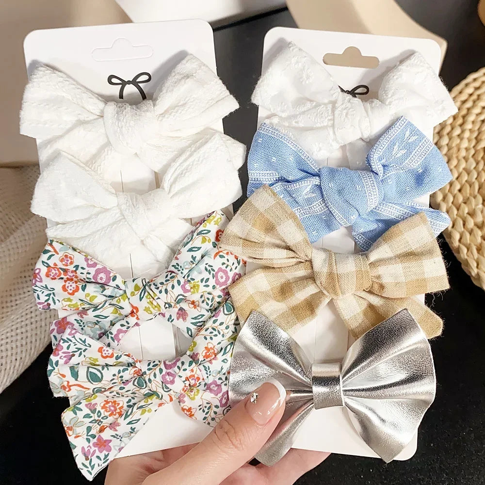 4/5Pcs/Set Girls Cute Print Hairpins for Kids Children Sweet Hair Clip Barrettes Cotton Bow Baby Hair Accessories Gift Wholesale