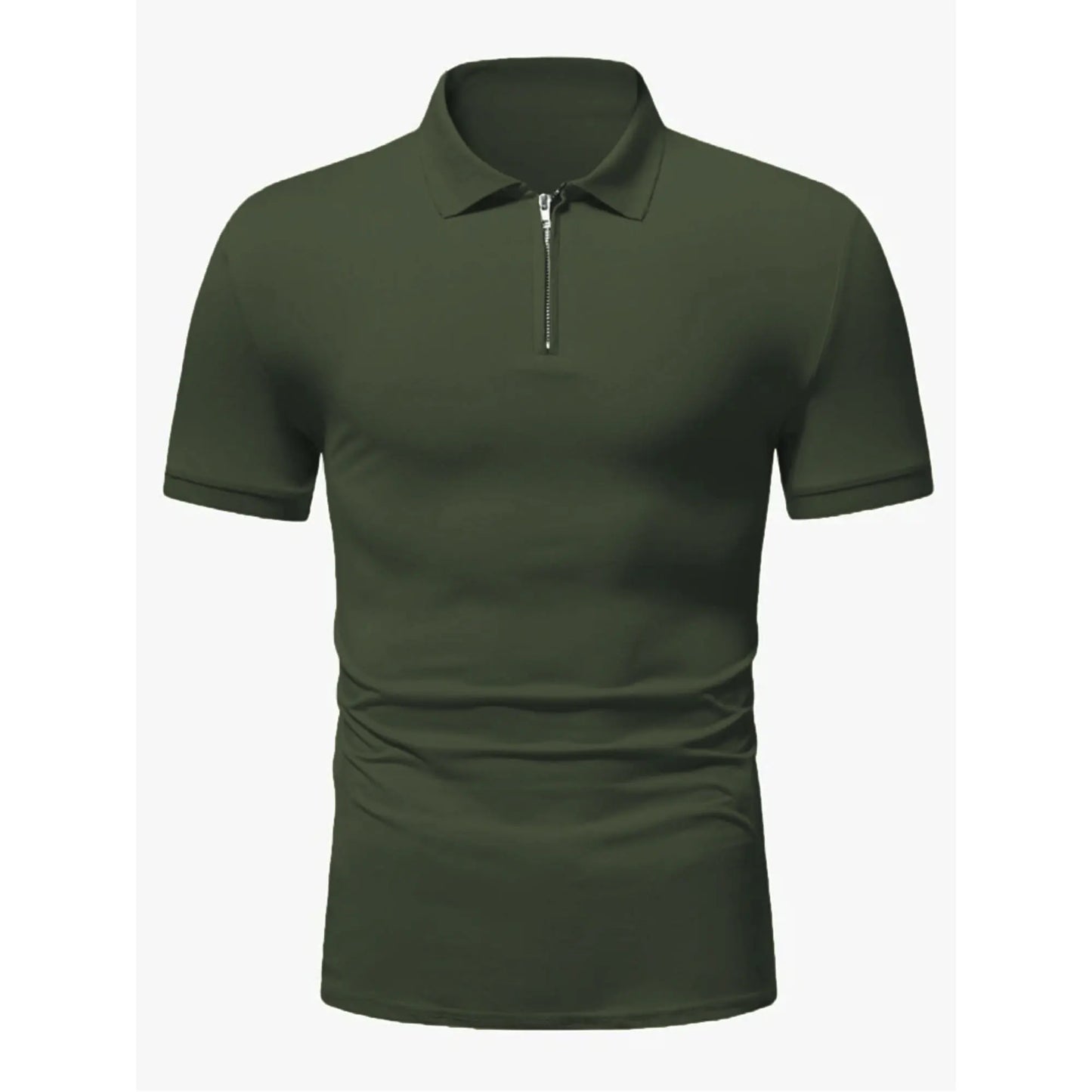 Men's polo shirt solid color short-sleeved zipper lapel T-shirt casual top