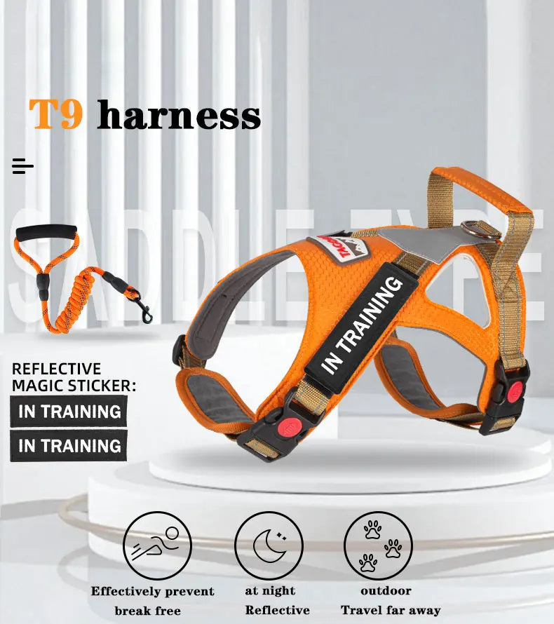 Personalized dog name dog harness no tension reflective breathable Labrador dog harness large dog outdoor walking training