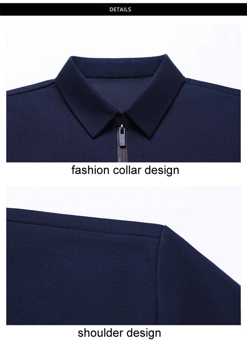 Smart Casual Men's Solid Polo Shirt Spring Autumn New Long Sleeve Zipper Collar Business Fashion Loose Polos Tops Clothing 2023