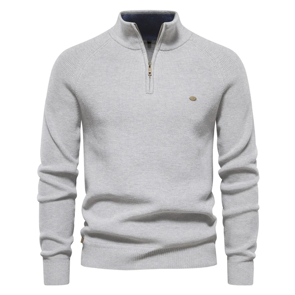 New Men's Sweater Half High Neck Zipper Solid Elastic Slim Fit Long Sleeve Pullover Casual Business Men Knitted Pullover Sweater