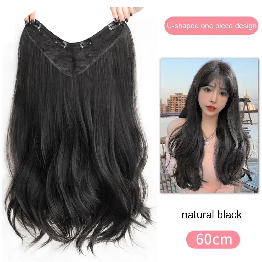 Women's V-shaped Micro-curly Long Hair Extension Synthetic Wig One-piece Hair Extension Piece Fluffy Increase Hair Volume