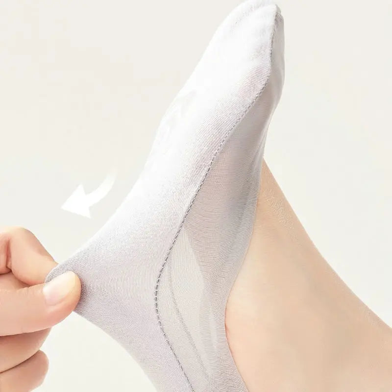 5 Pairs Invisible Women's Ice Silk Boat Socks Summer Silicone Non-slip Shallow Mouth Thin Socks Fashion Thin Ankle No Trace Sock