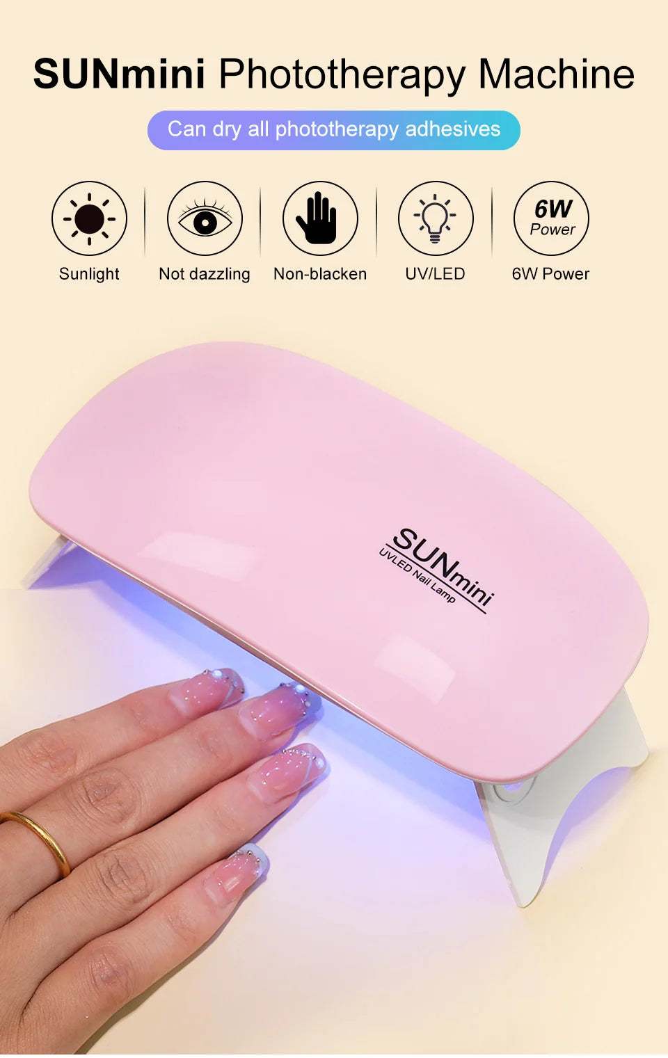 6W Mini Nail Dryer Machine Portable 6 LED UV Manicure Lamp Home Use Nail Lamp For Drying Polish Varnish With USB Cable