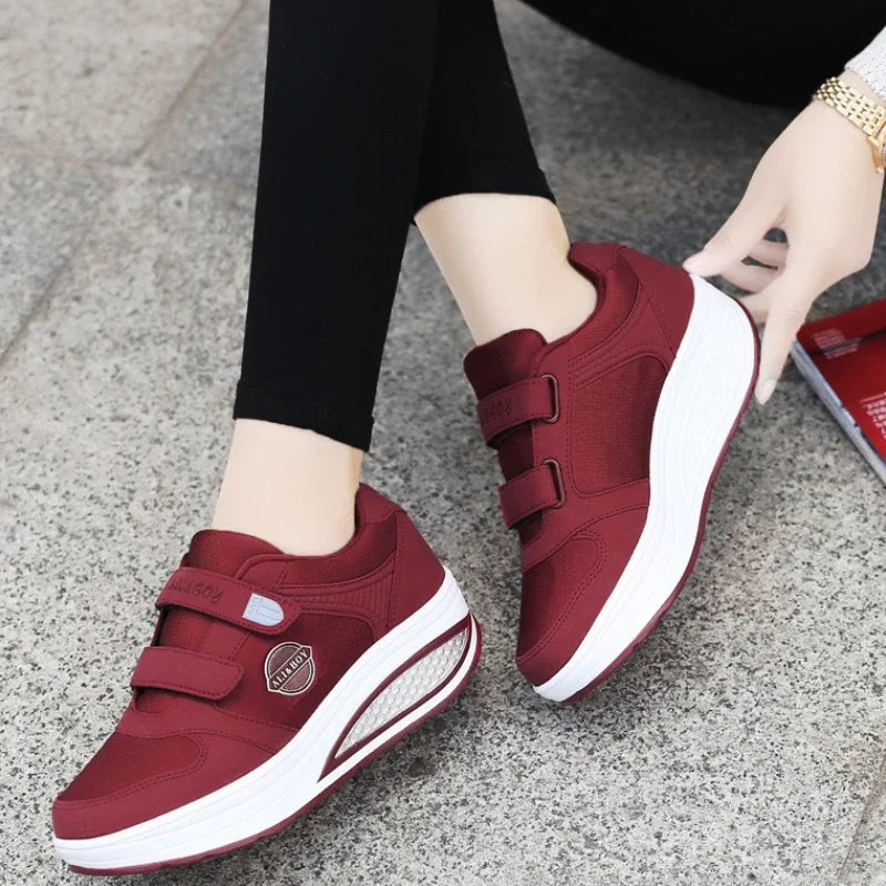 Women's Swing Sneakers Wedge Platform Toning Sports Shoes for Woman Breathable Slimming Fitness Rocking Mom Shoes Thick Sole