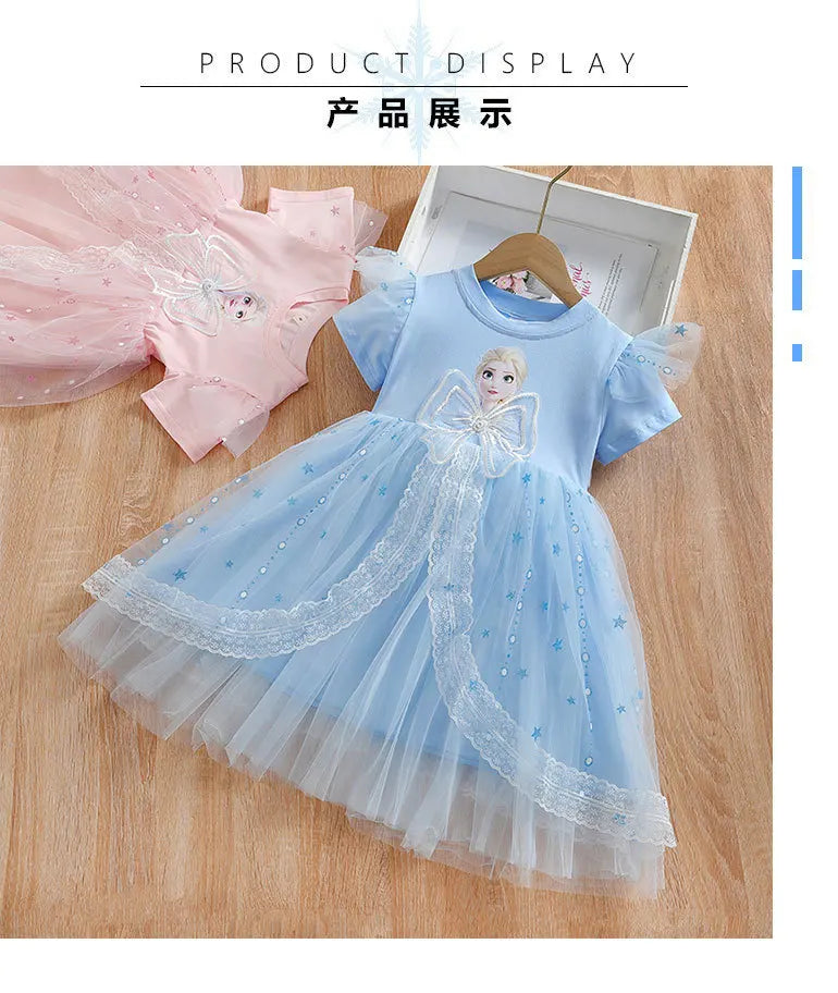 New Disney Girls Dress Short Sleeve Summer Princess Dresses Frozen Elsa Party Baby Dresses for Children Clothing Kids Clothes