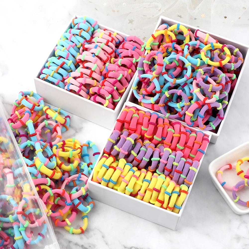 50/100Pcs/Lot Children Hair Bands Accessories Girl Candy Color Hair Ties Colorful Simple Rubber Band Ponytail Elastic Scrunchies