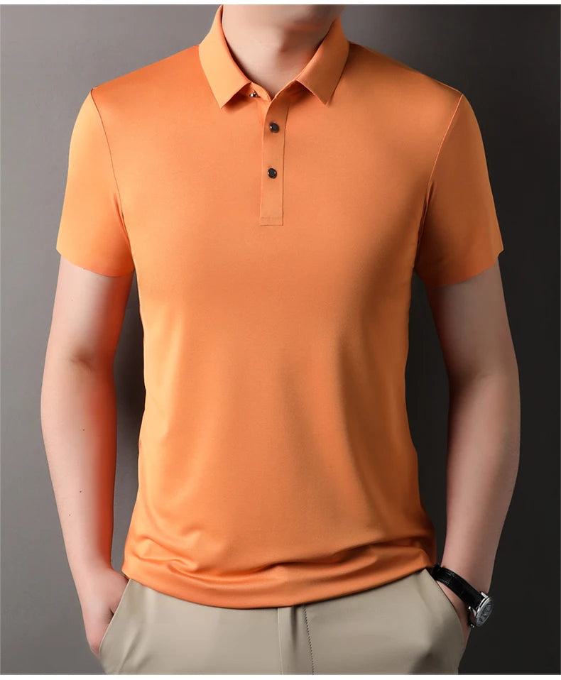 Summer Classic High Quality Solid Color Breathable Men's Short sleeved POLO Shirt Comfortable Ice Silk Casual Business T-shirt