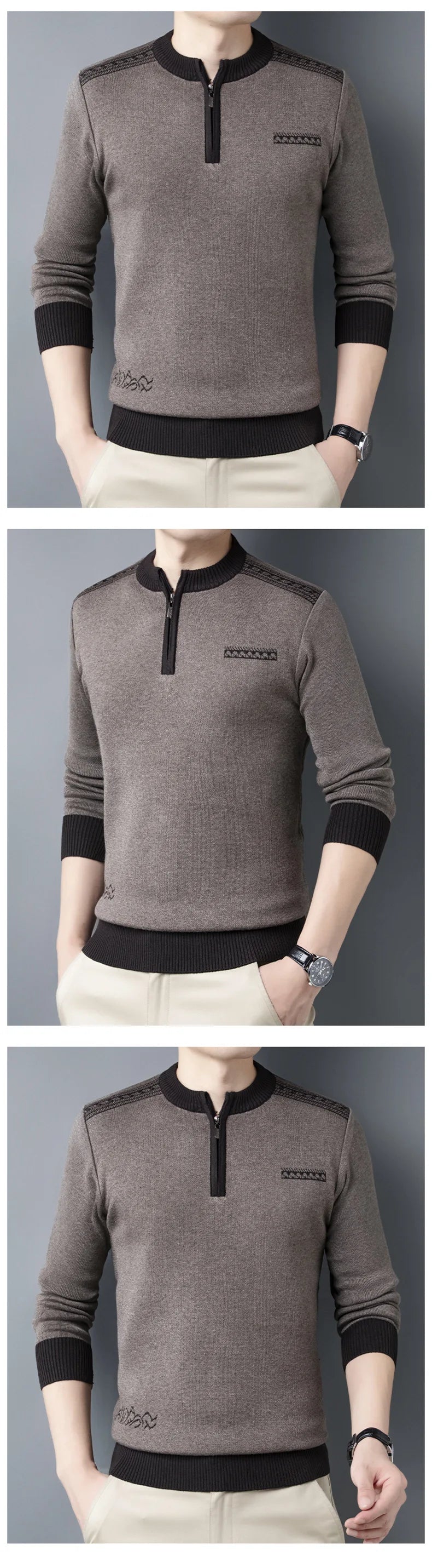 2023 Autumn and Winter Fashion Trend Sweater Round Neck Business Half Zip Knitted Long Sleeve Casual Men's Comfortable Sweater