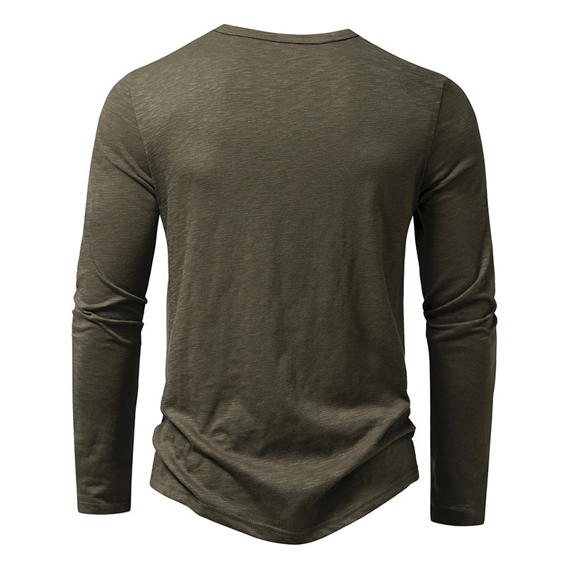 Men's Cotton Button Henley neck Shirt Long Sleeve Casual Button Solid color Fashion T-Shirts