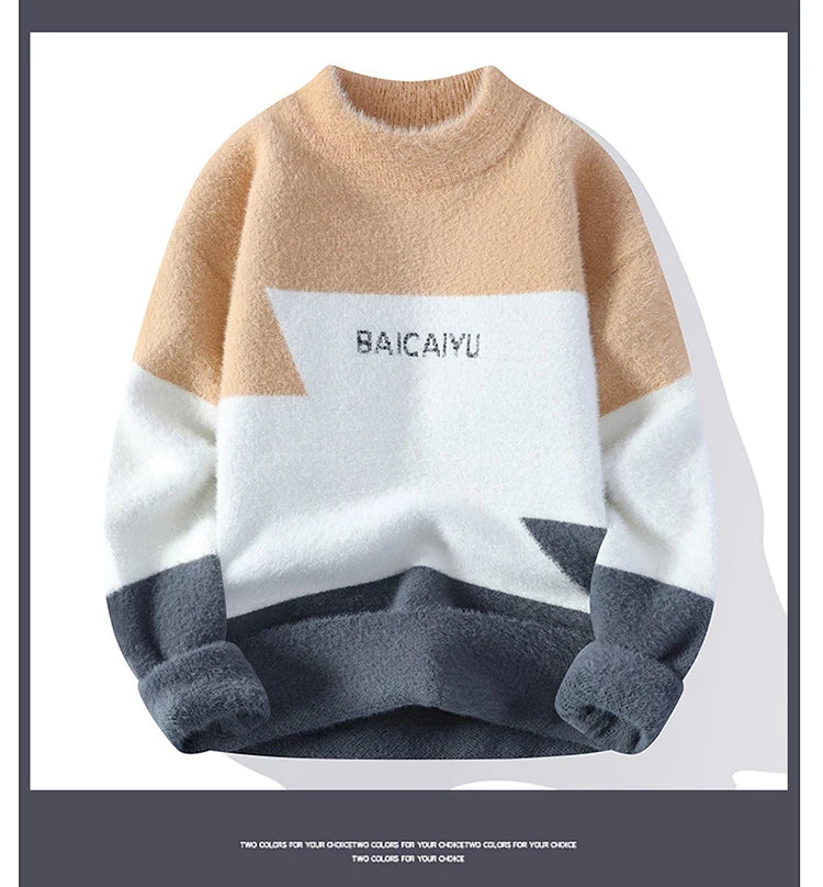 2023 Colorblock Warm Sweater Half Round Neck Sweater Slim Fit Sweater Top Knit Men's Christmas Cardigan