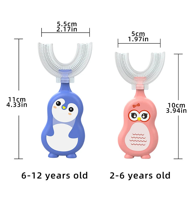 1/3 pcs U-shape Kids Toothbrush BPA Free 360-Degree Oral Cleaning Soft Silicone Brush Head for 6-12 years old baby