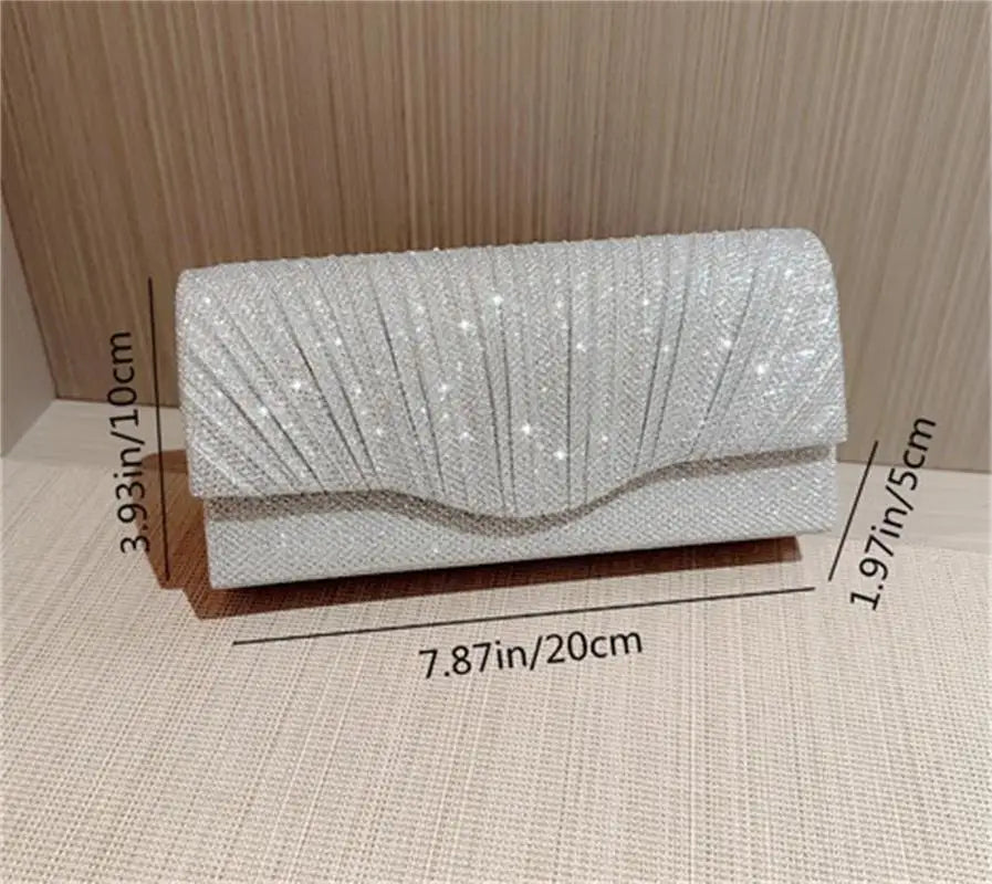 Women Lady Female Silver Evening Dinner Clutch Shiny Elegant Bag Shoulder Bag Handbag Glitter Purse Party Wedding Handheld Bag