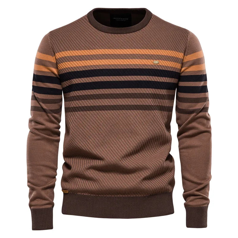 Men's Pullover Round Neck Stripe Color Blocking High-quality Warm Sweater Style Sweater Fashion Casual Stripe Men's Sweater