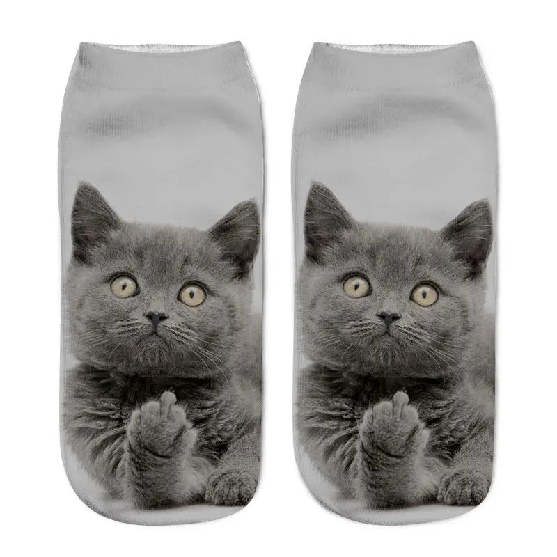 3D Print Funny Cute Cat Socks Cartoon Kitten Unisex Creative Colorful Multiple Cat Face Happy Low Ankle Socks Women Christmas