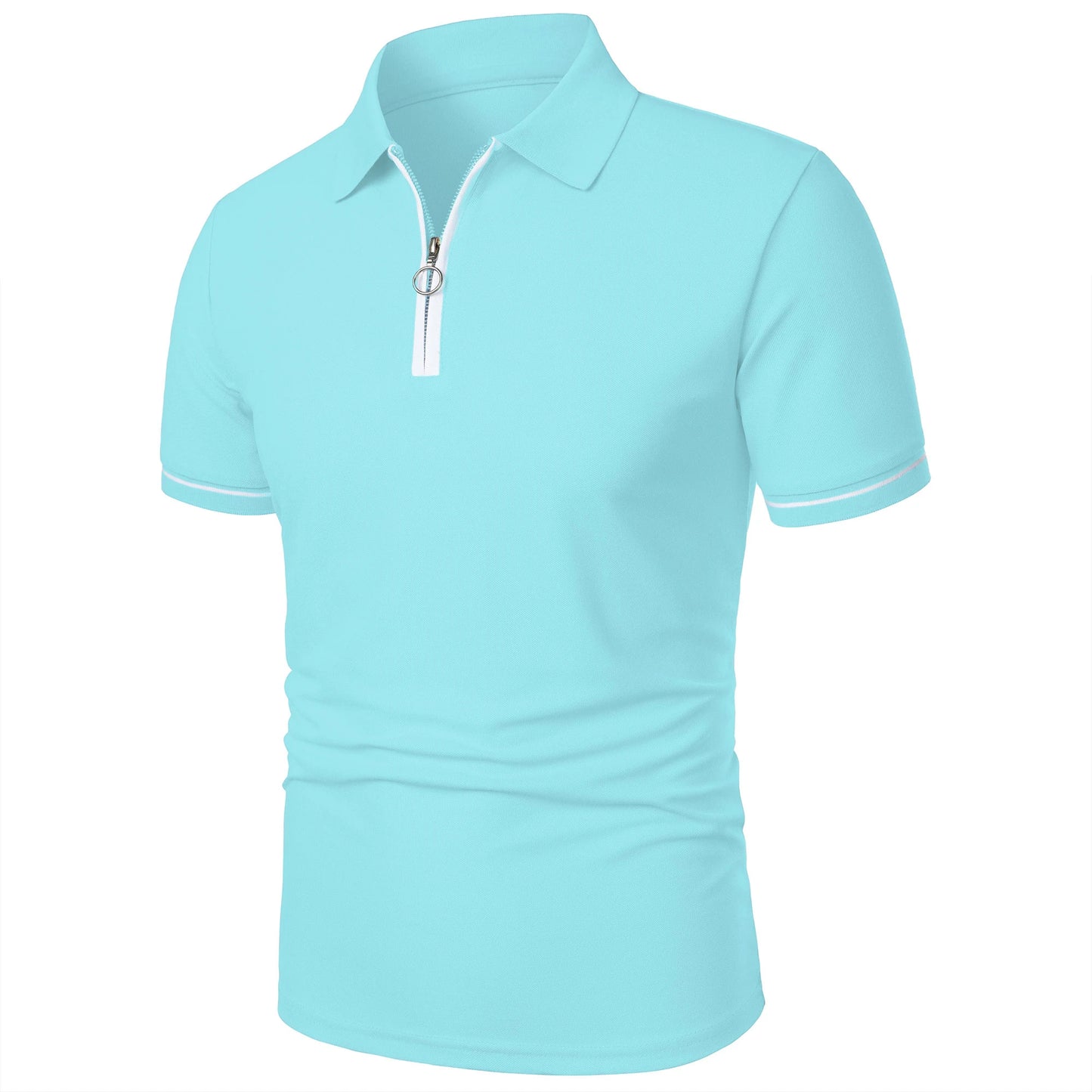 Men's polo shirt color matching short-sleeved zipper lapel T-shirt casual shirt