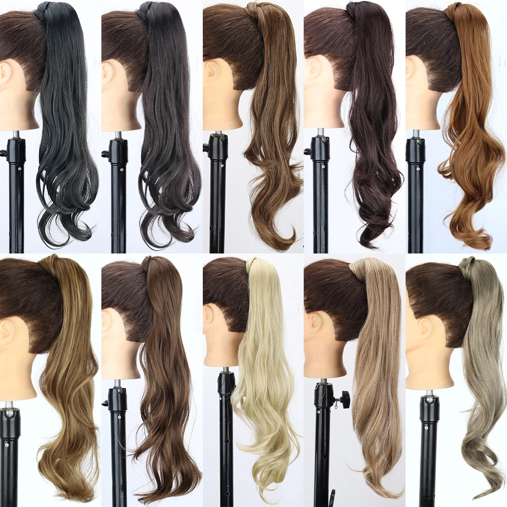 Synthetic Ponytail Hair Extension Long Curly Wrap Around Pony Tail Black Blonde Ponytail Wig Hairpiece for Women for Daily Wear