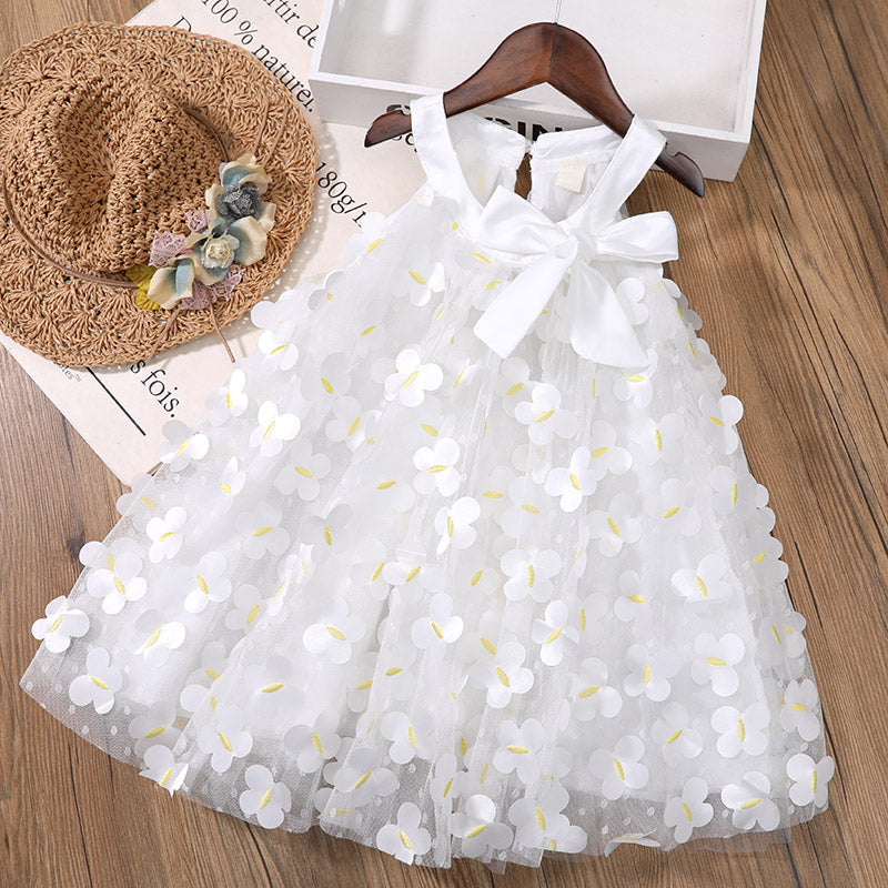 Children Girls' 3D Butterfly Suspender Dress 2023 Fashion Summer Baby Girl Fashion White  Princess Sleeveless Dress