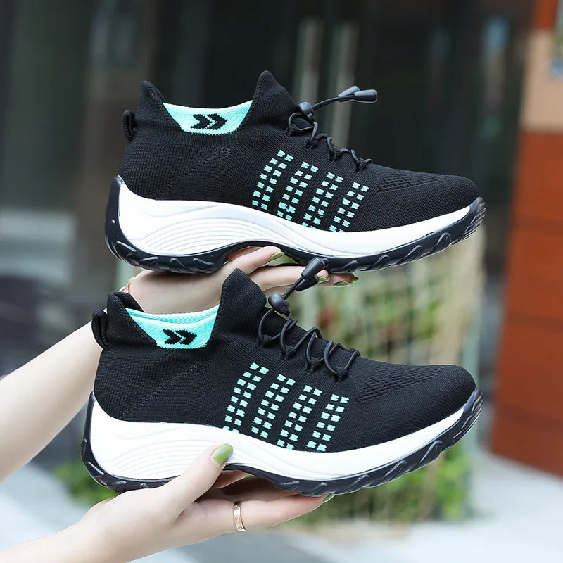 Women's Walking Shoes Fashion Sock Sneakers Mesh Breathe Comfortable Nursing Trainers Casual Platform Loafers Non-Slip Elevator