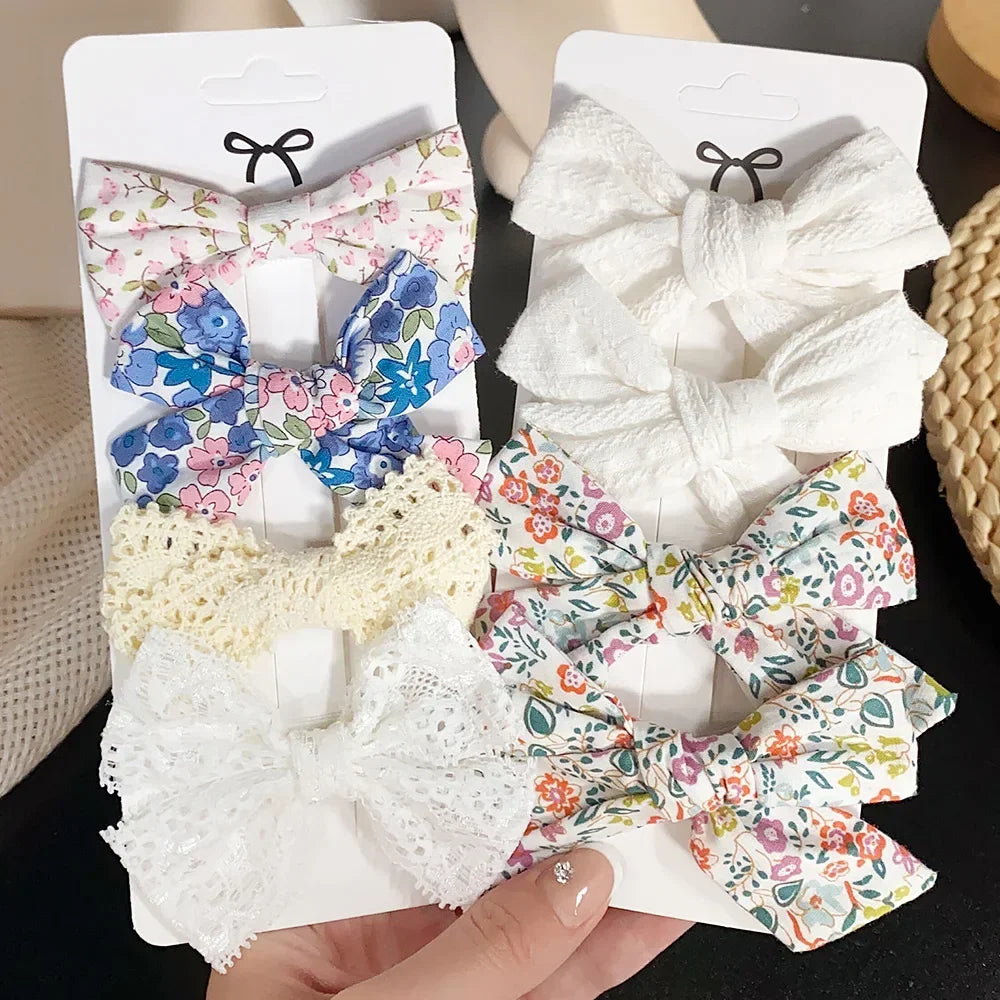 4/5Pcs/Set Girls Cute Print Hairpins for Kids Children Sweet Hair Clip Barrettes Cotton Bow Baby Hair Accessories Gift Wholesale