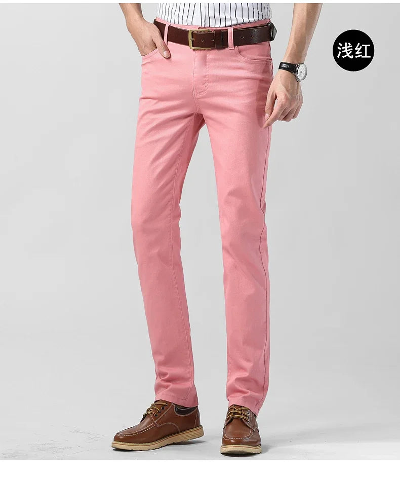 Men's Colorful Denim Stretch Stretch Jeans New Elastic Yellow Pink Red Slim Male Clothing Simple Business Denim Trousers