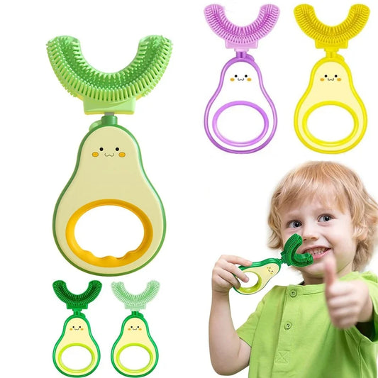 Children 360 Degree U-shaped Toothbrush  Boy Girl Silicone Teeth Child Oral Care Tools Kids Avocado Teeth Care Cleaning Teether