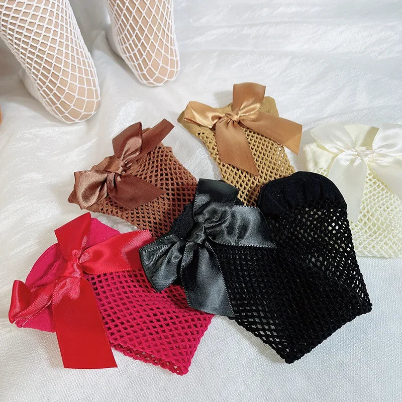 Summer Thin Baby Girls Kids Mesh Socks 2023 New Bow Fishnet Knee High Long Socks Net Vintage Black White Short Ankle Stockings